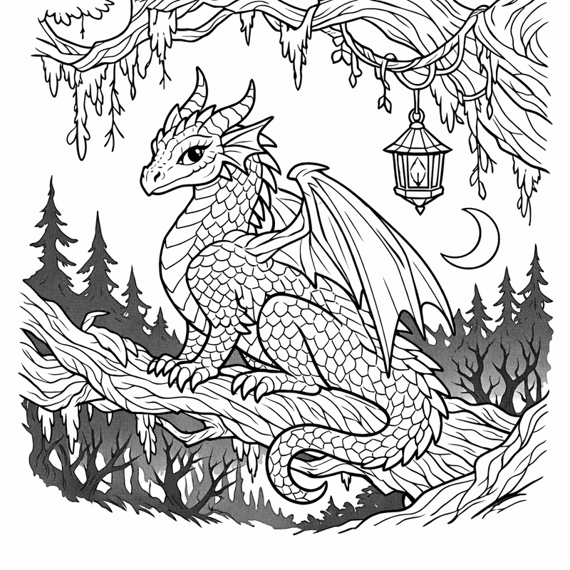 Free printable coloring page: Dragon And Castle, for ages 7-12