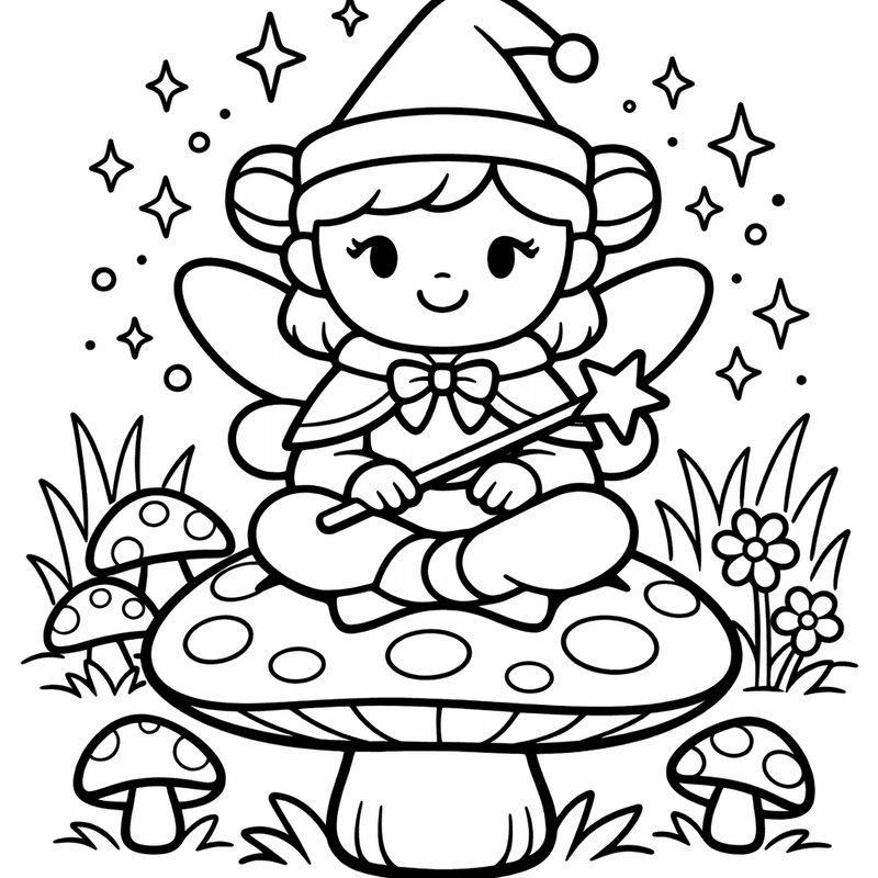 Free printable coloring page: Object Only: A Cute Fairy Godmother With Clean Outlines, No Background, for ages 3-6