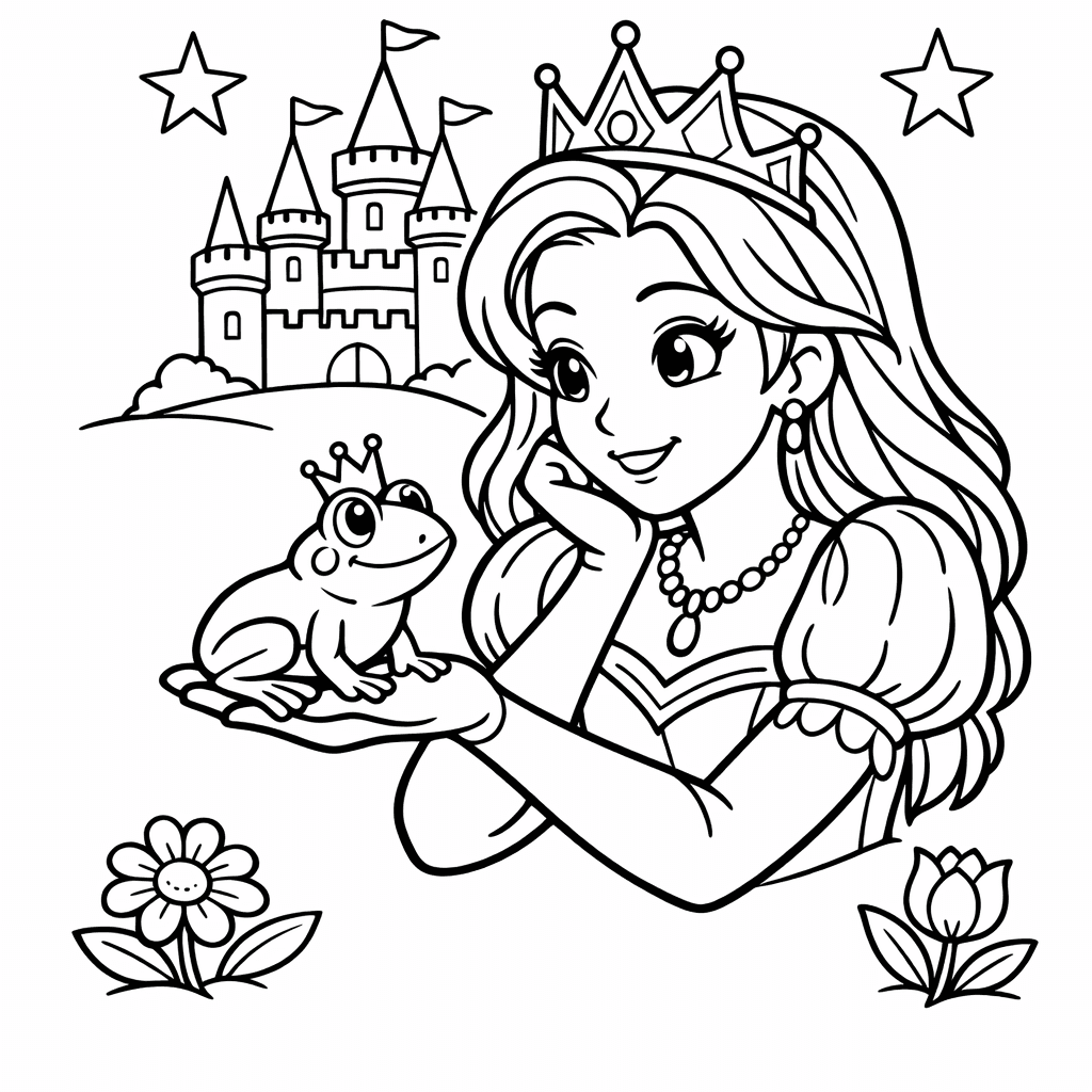 Free printable coloring page: Object Only: A Cute Frog Prince With Clean Outlines, No Background, for ages 7-12