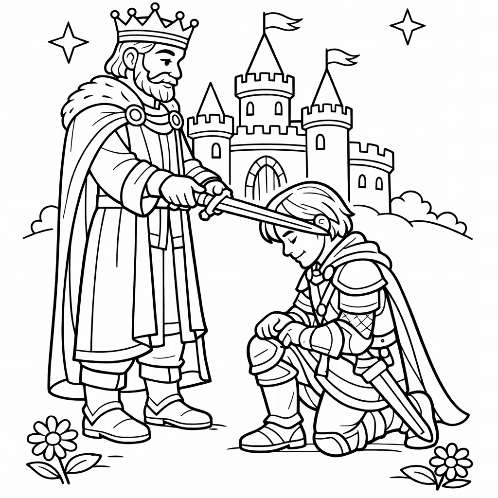 King Coloring Page — A King Reading A Map In A Tower Room
