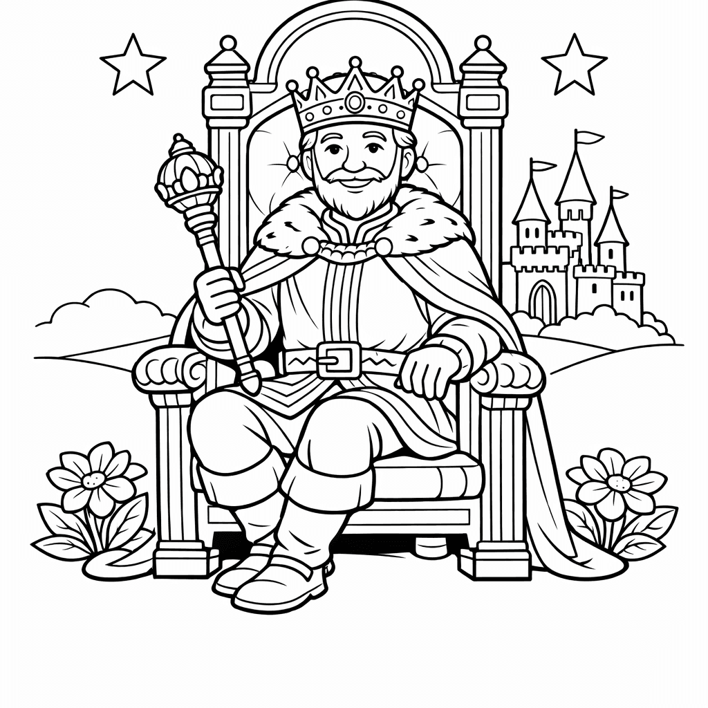 King Coloring Page — A King Sitting On A Grand Throne