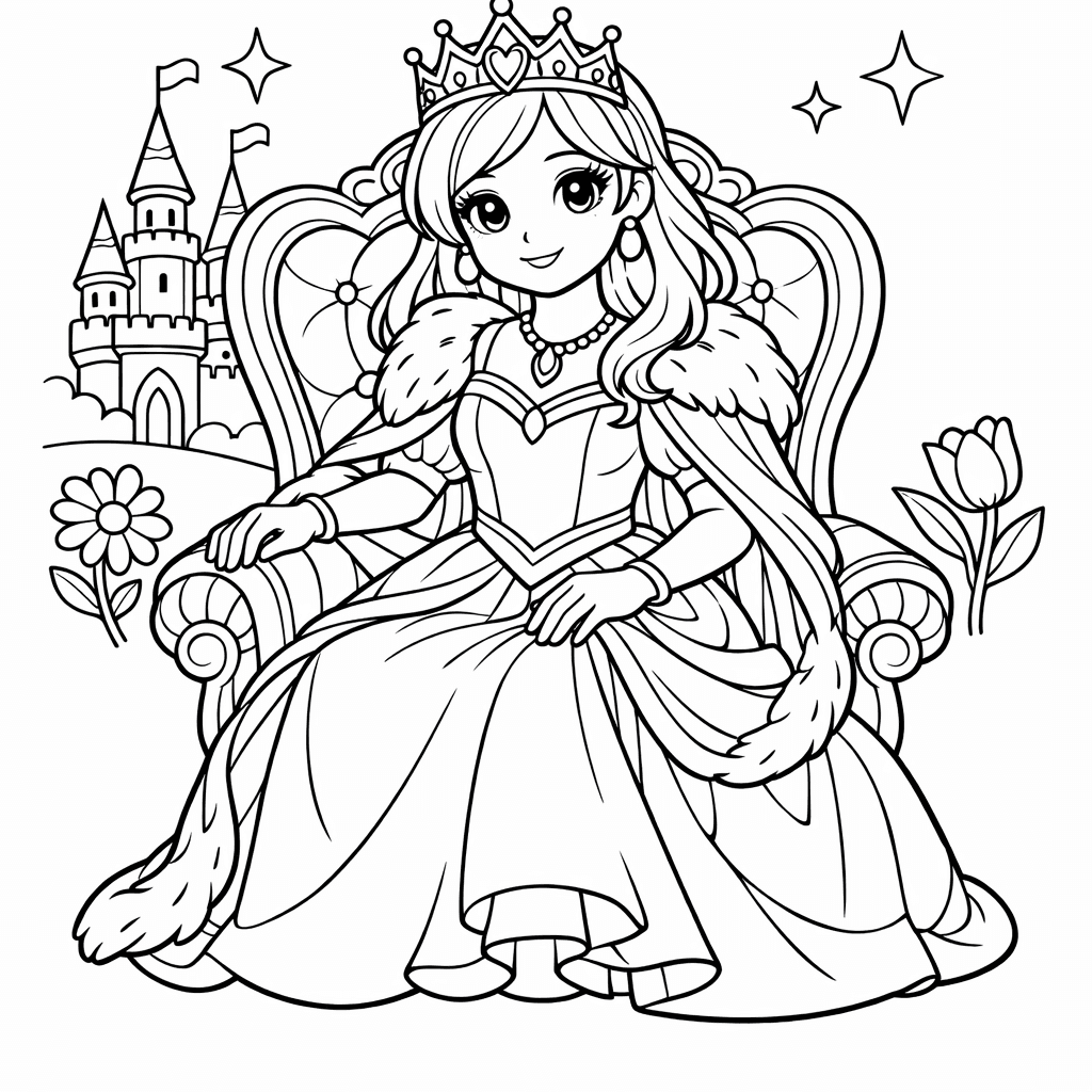 King Coloring Page — Object Only: A King Sitting On A Throne, Simple And Adorable, No Background