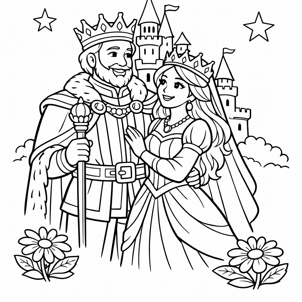King Coloring Page — Object Only: A Cute King With Clean Outlines, No Background