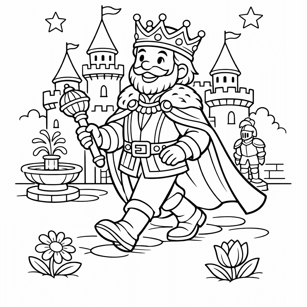 King Coloring Page — Object Only: A King Sitting On A Throne, Simple And Adorable, No Background