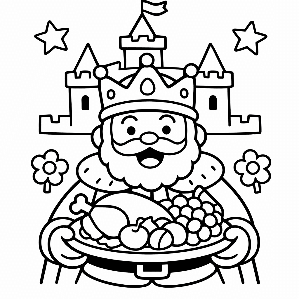 King Coloring Page — A King Reading A Map In A Tower Room
