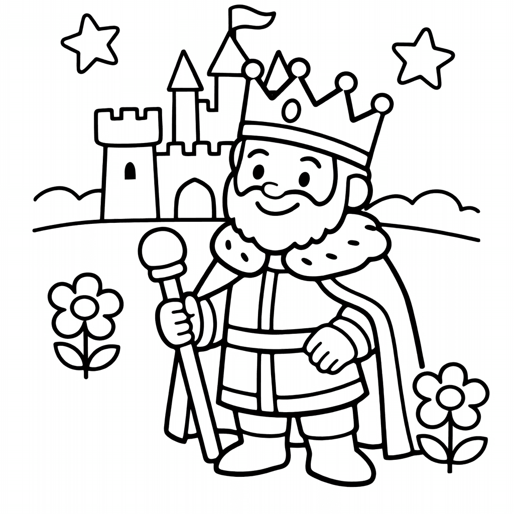 King Coloring Page — A King Walking Through The Castle Courtyard