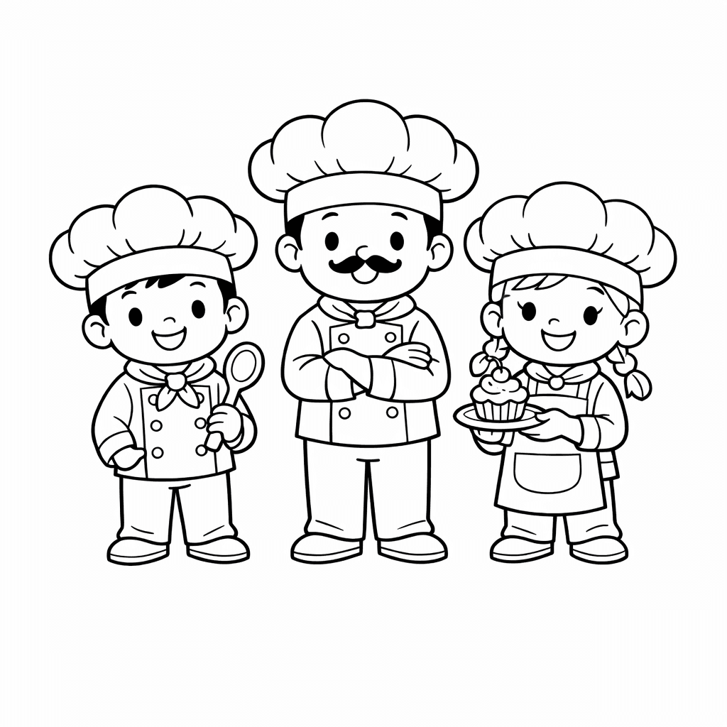 Chef Coloring Page — A Focused Chef Bakes Cookies In A Cozy…
