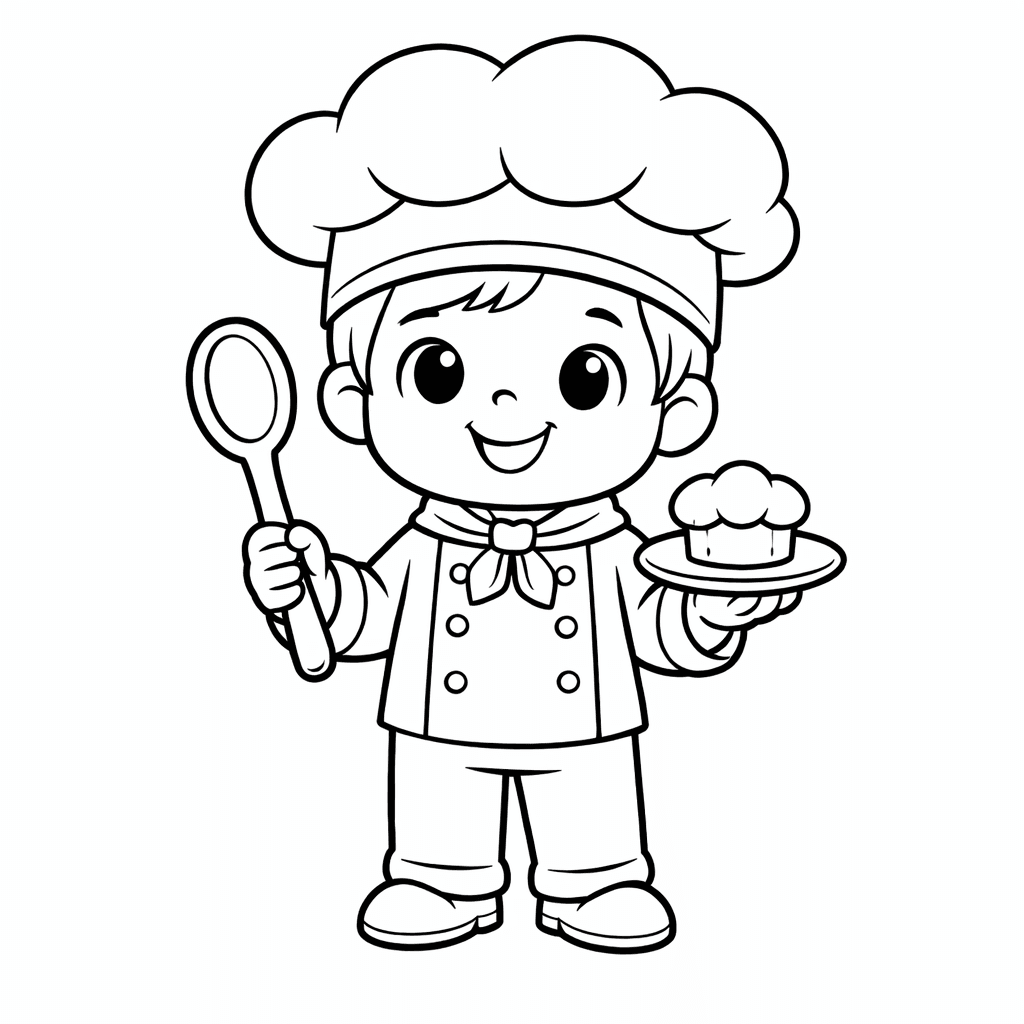 Free printable coloring page: A Whimsical Chef Stands In A Sunny Garden,…, for ages 3-6
