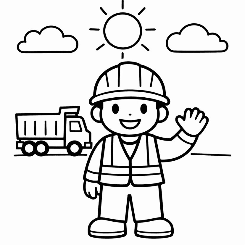 Free printable coloring page: In A Cozy Indoor Workshop, A Bespectacled Construction…, for ages 3-6