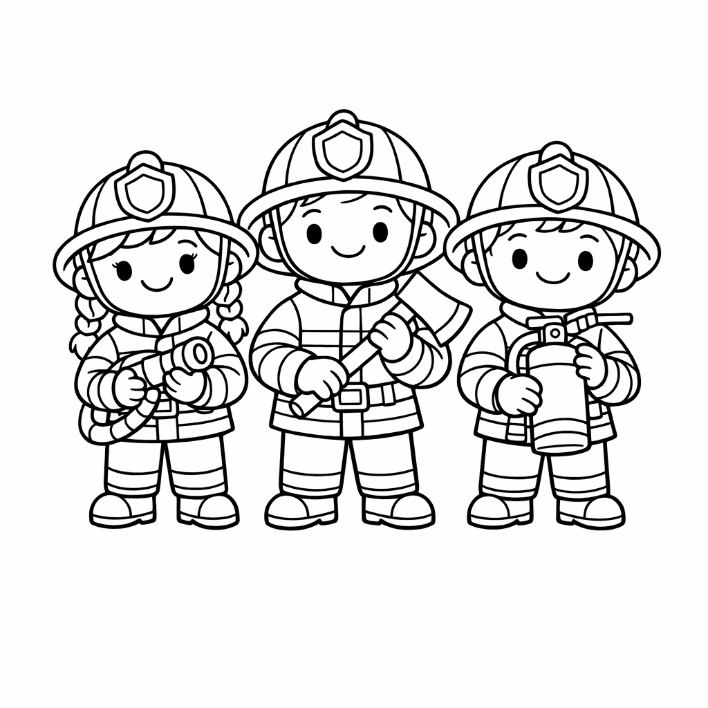Firefighter Coloring Page — A Firefighter Sprays Water On A Colorful, Cartoonish…
