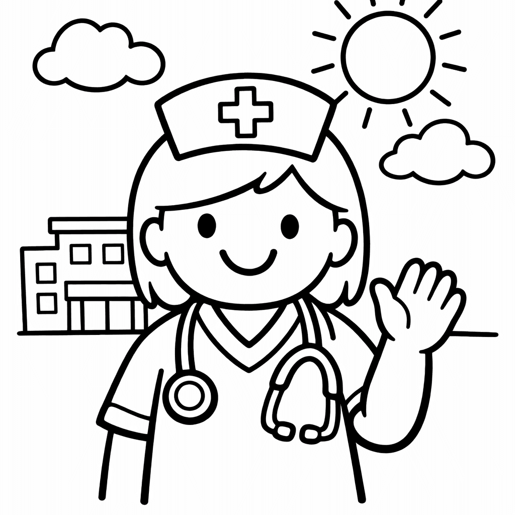Free printable coloring page: At A Community Health Fair, A Nurse Demonstrates…, for ages 3-6