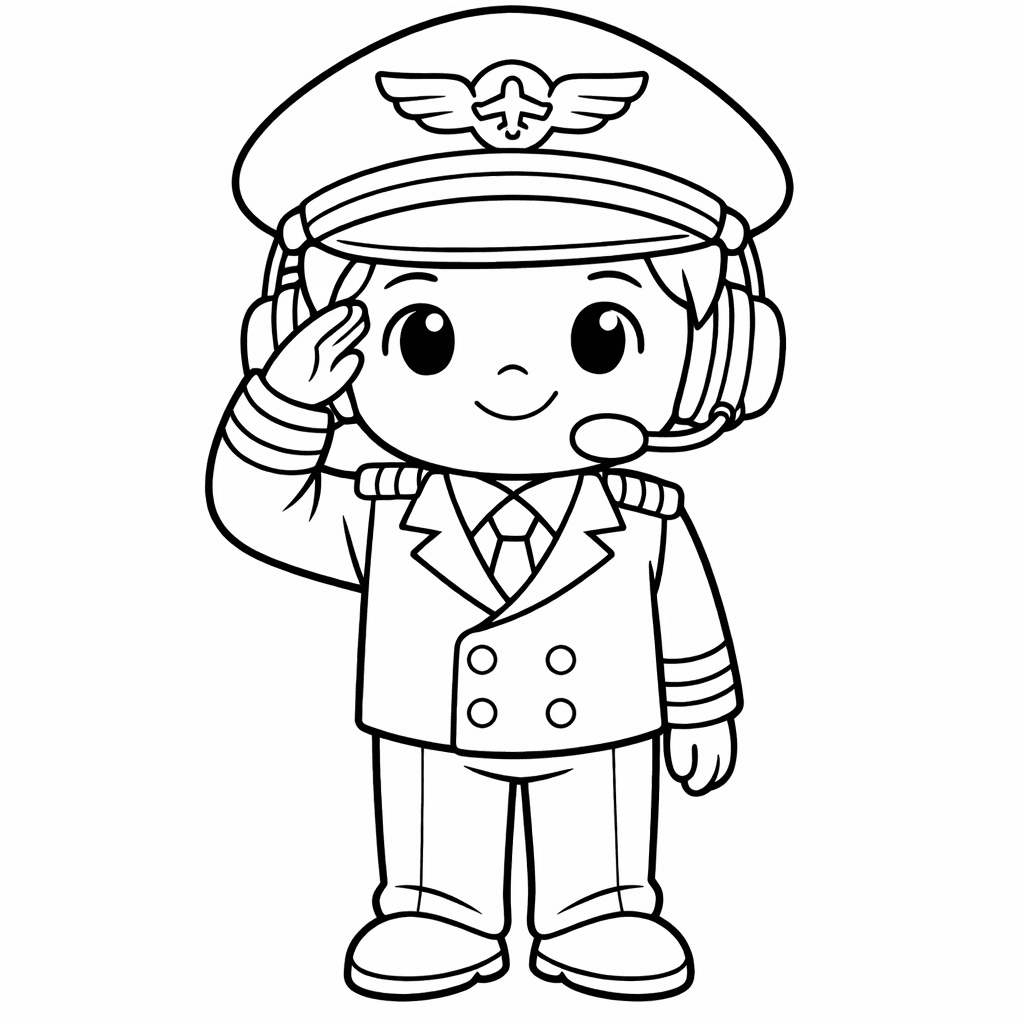 Free printable coloring page: In A Whimsical Scene, A Pilot In A…, for ages 3-6