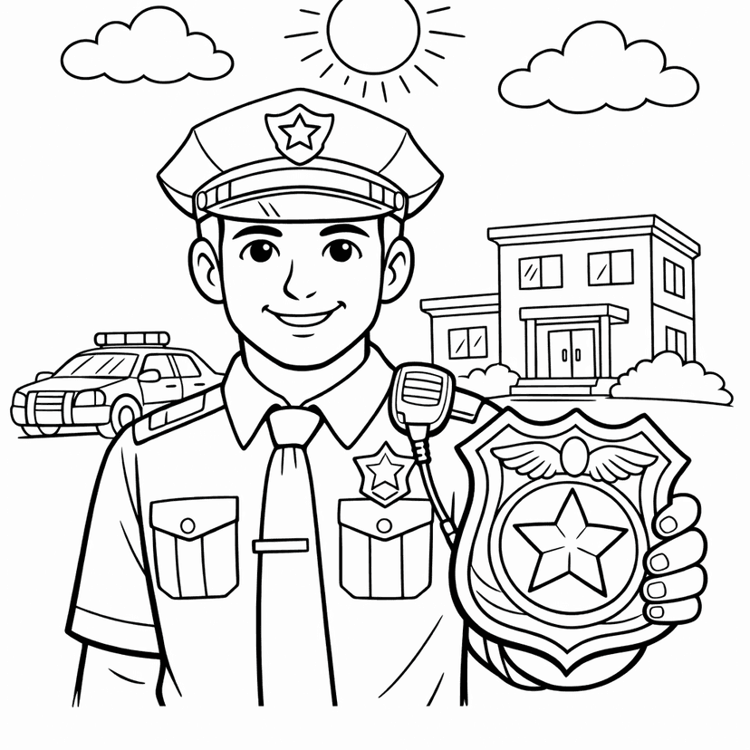 Free printable coloring page: A Police Officer Patrols A Park On A…, for ages 7-12