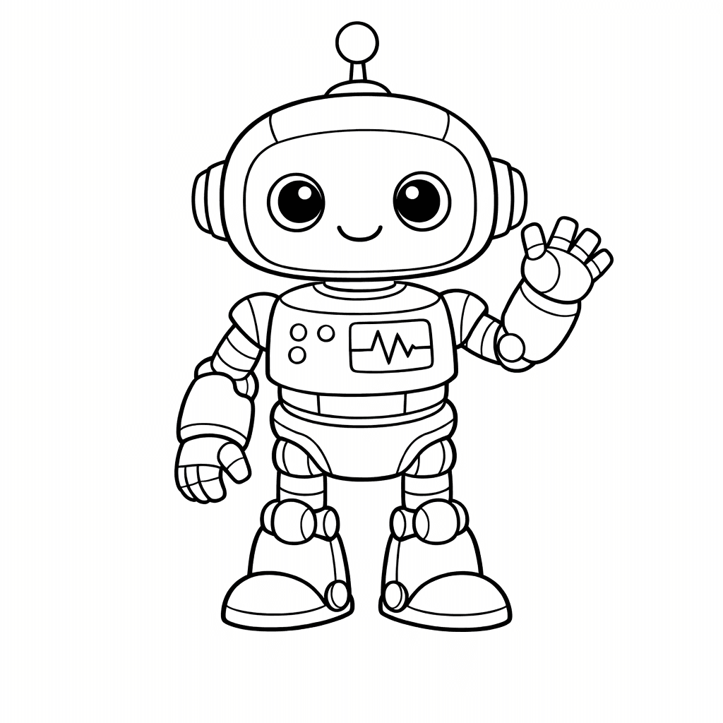 Free printable coloring page: Friendly Robot Reading Stories To Kids Sitting On…, for ages 7-12