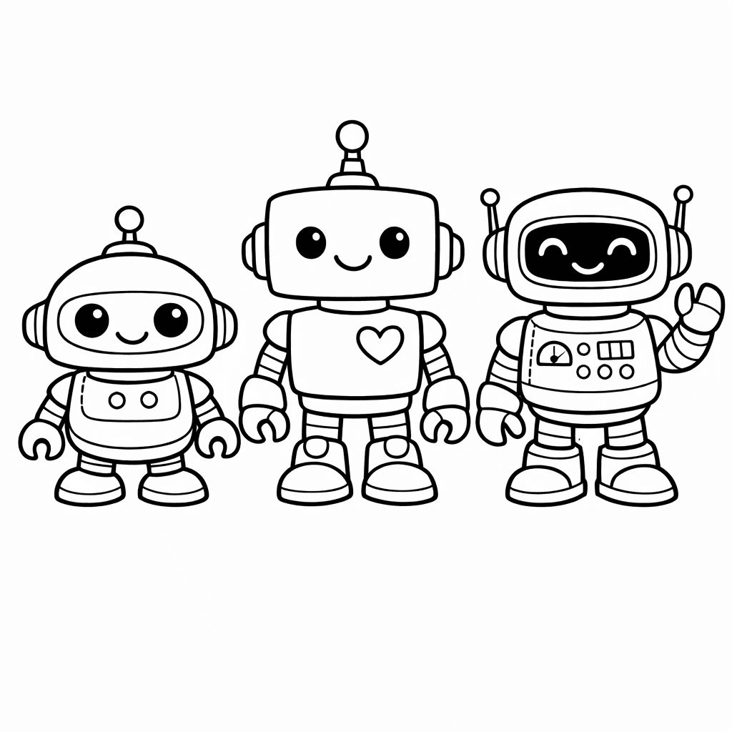 Free printable coloring page: Friendly Robot Holding Balloons At A Colorful Birthday…, for ages 7-12