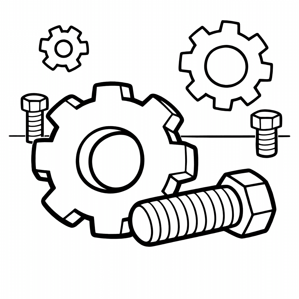 Free printable coloring page: Space Robot Playing With Floating Gears Among Planets…, for ages 3-6