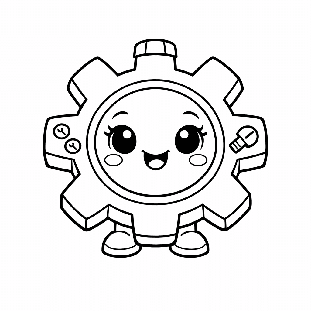 Free printable coloring page: Funny Robot Surfing On A Wave Of Spinning…, for ages 3-6