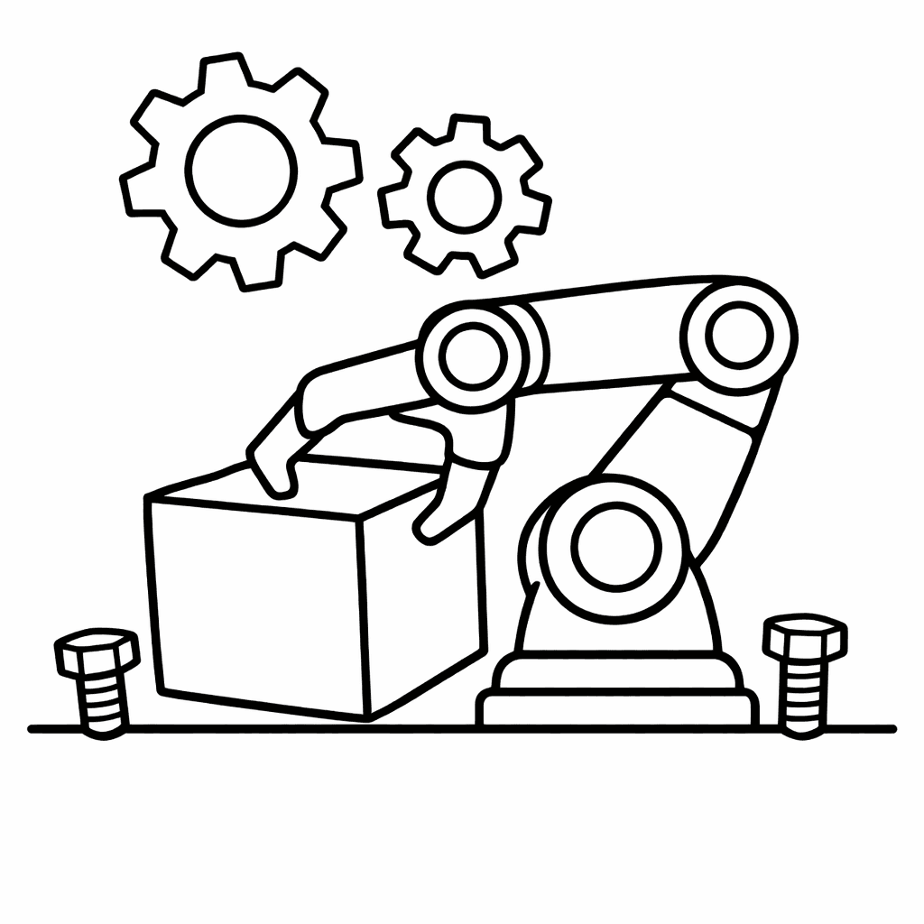 Robot Arm Coloring Page — Robot Arm Building A Sandcastle At A Sunny…