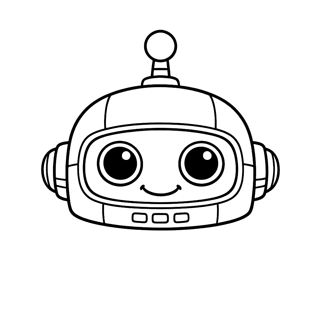 Robot Head Coloring Page — Robot Head Playing Chess With A Friendly Cat…