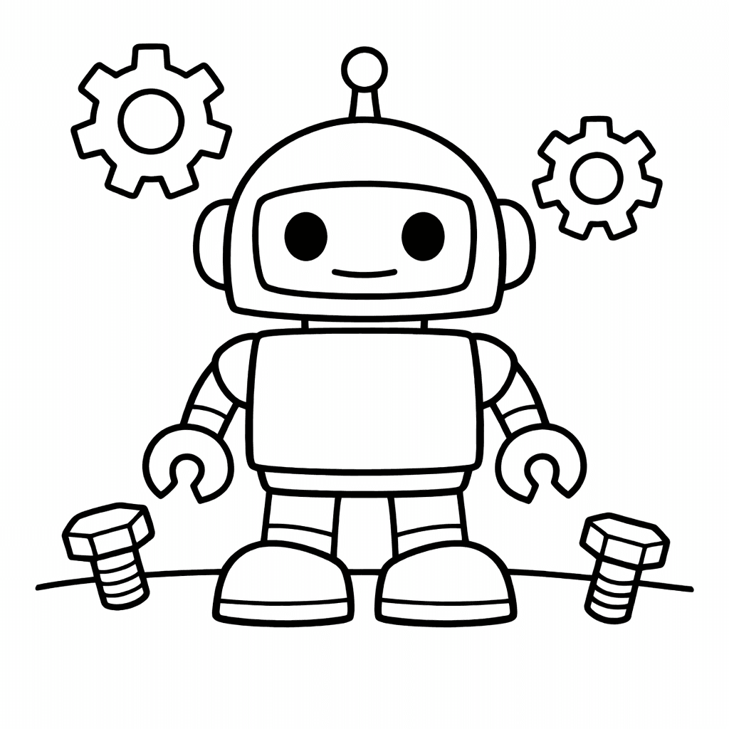 Free printable coloring page: Space Robot Planting A Flag On A Moon…, for ages 3-6