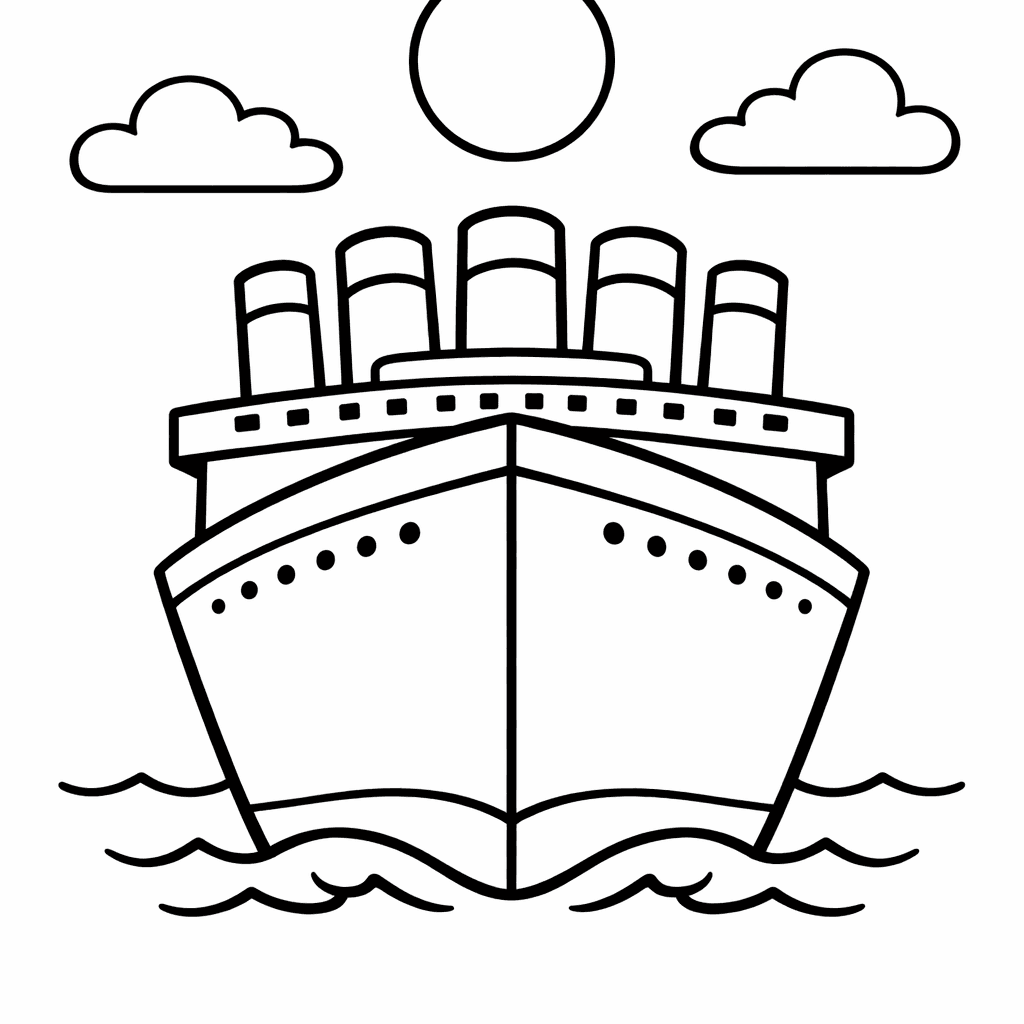 Titanic Coloring Page — Titanic's Iconic Smokestacks Emitting Big Puffs Of Smoke.