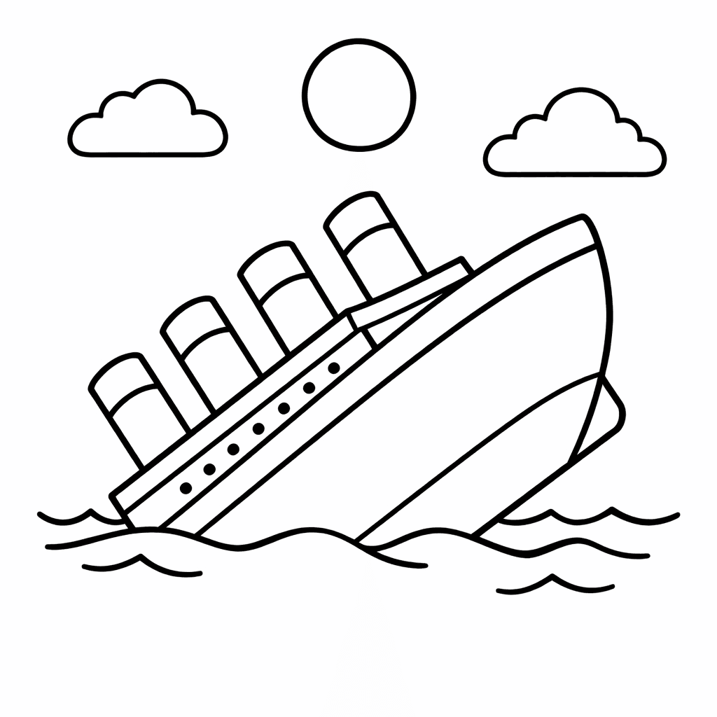 Titanic Coloring Page — Titanic Sailing Past A Rainbow With Cheerful Weather.
