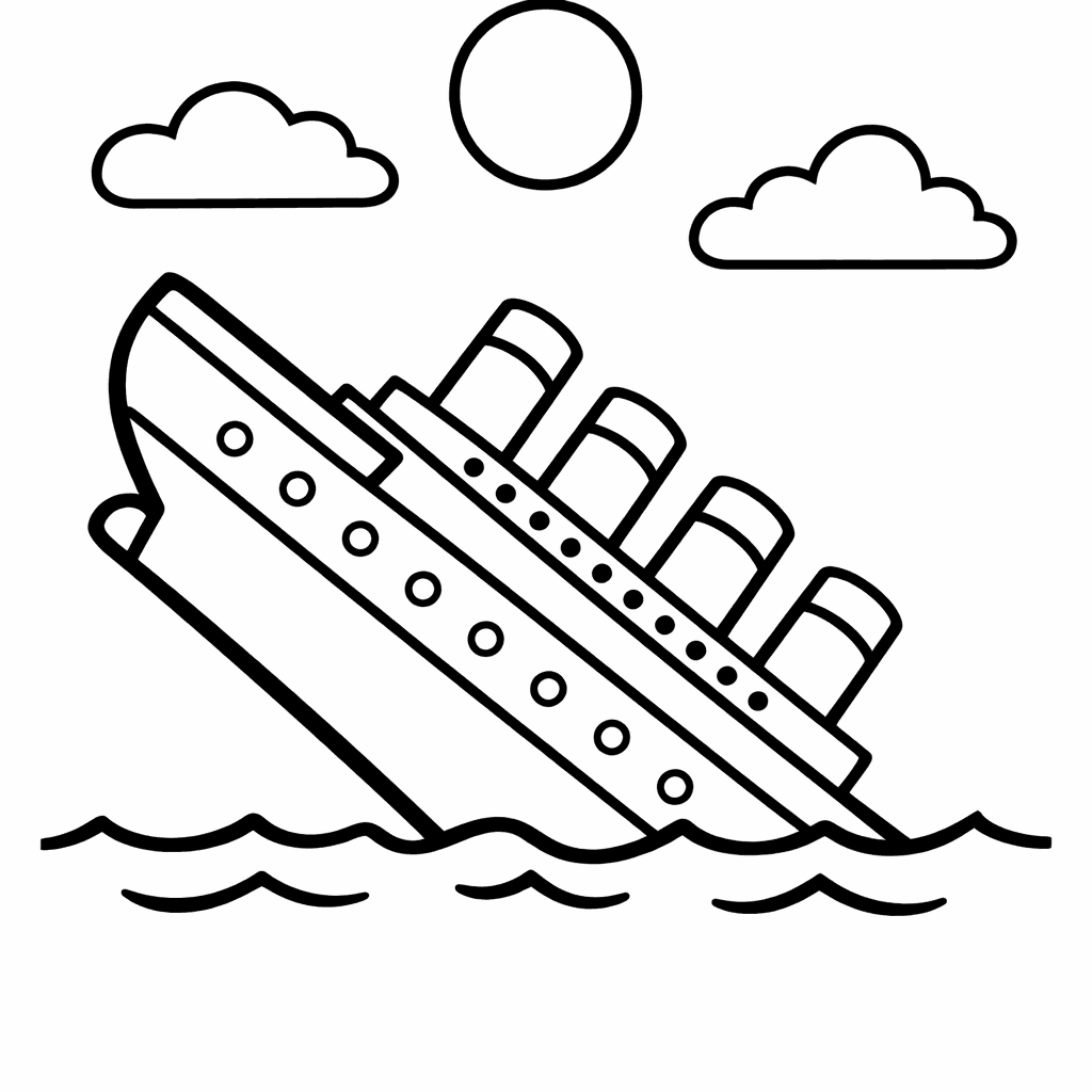 Titanic Coloring Page — Titanic Next To A Tall Lighthouse, With Coast…