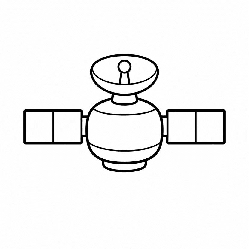 Satellite Coloring Page — A Colorful Satellite Spins Gracefully Above A Bustling…