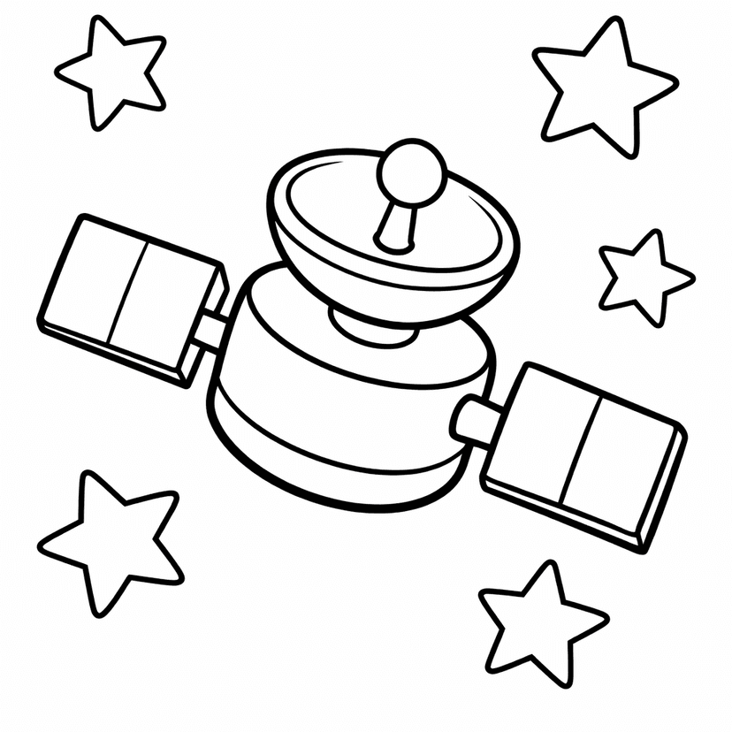 Satellite Coloring Page — In A Whimsical Forest, A Cheerful Satellite Dangles…