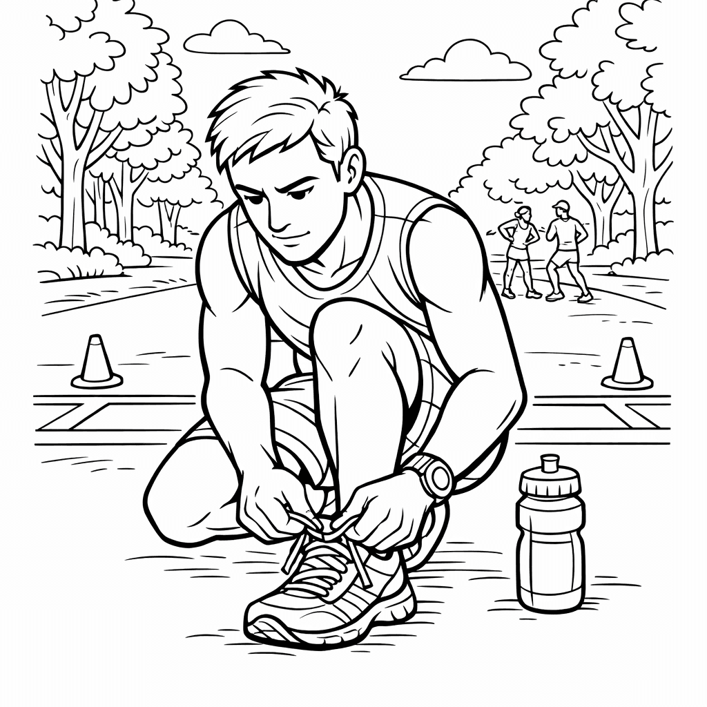 Free printable coloring page: Runner And Medal, for ages 7-12