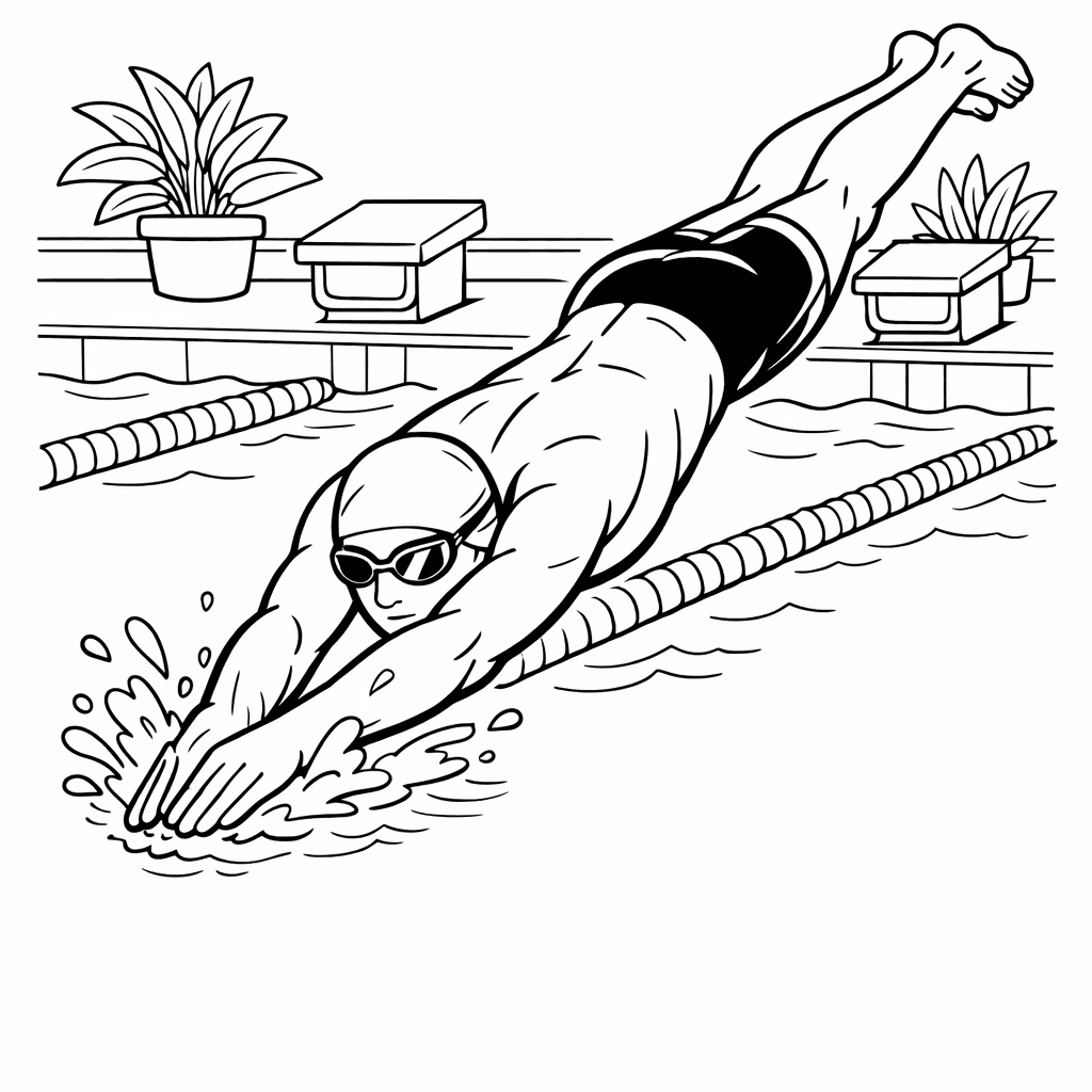 Free printable coloring page: Swimming Lane, for ages 7-12