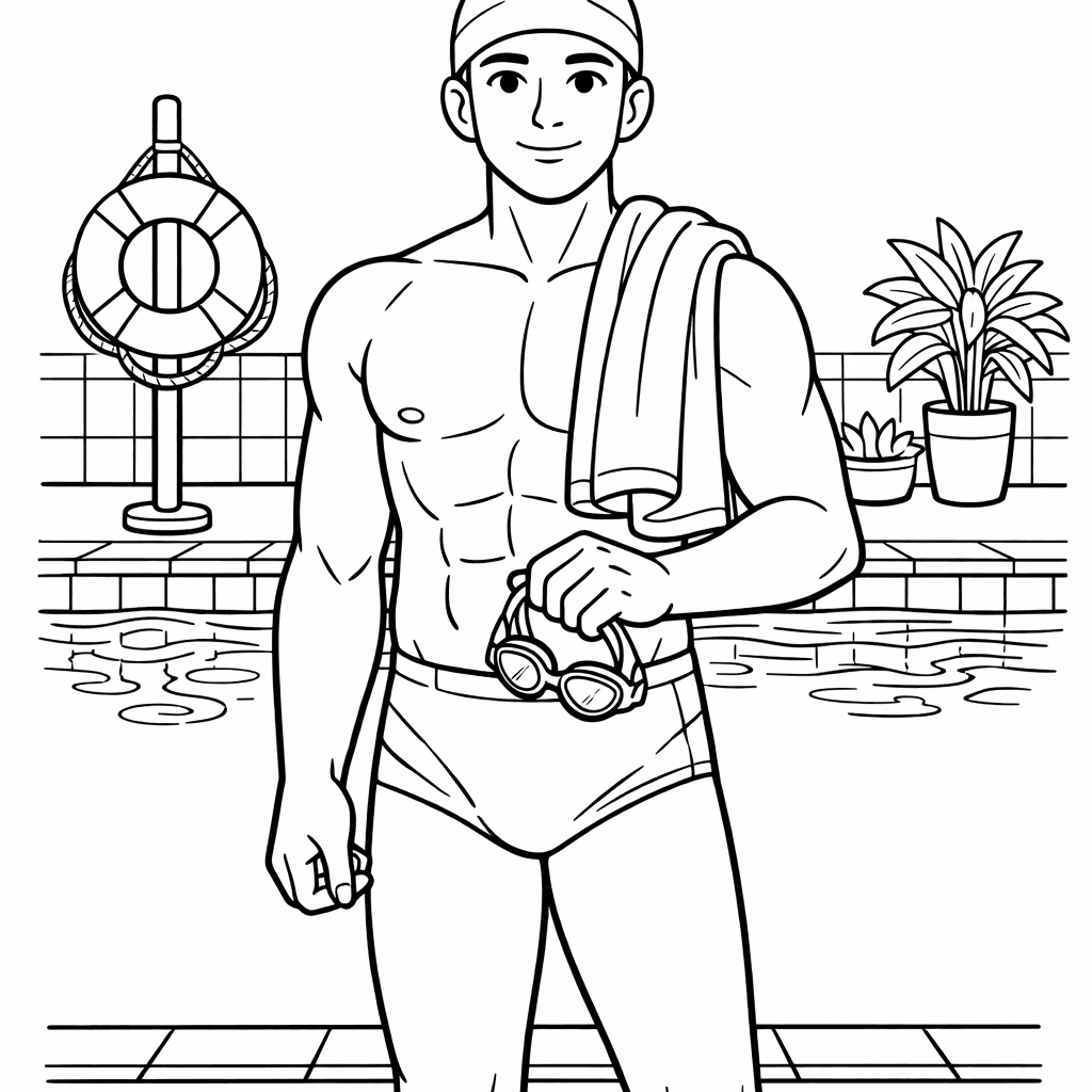 Free printable coloring page: Swimmer Diving, for ages 7-12