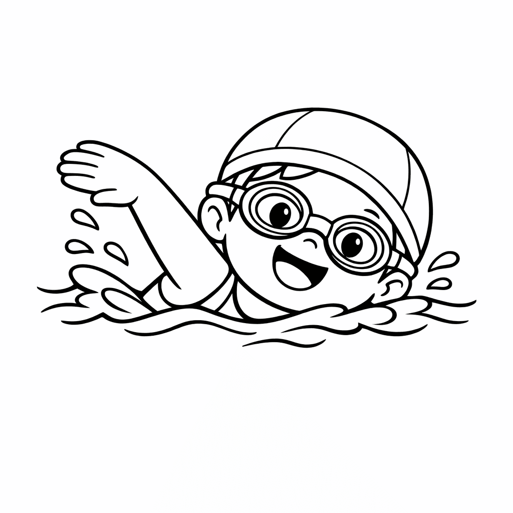 Swimming Coloring Page — Object Only: Two Or Three Swimmings Side By Side, Simple And Adorable, No Background