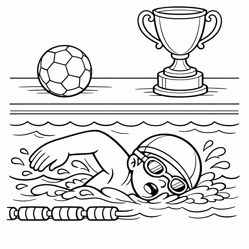 Swimming Coloring Page — Swimmer And Waves