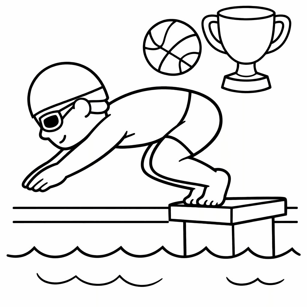 Free printable coloring page: Swimmer In Pool, for ages 3-6