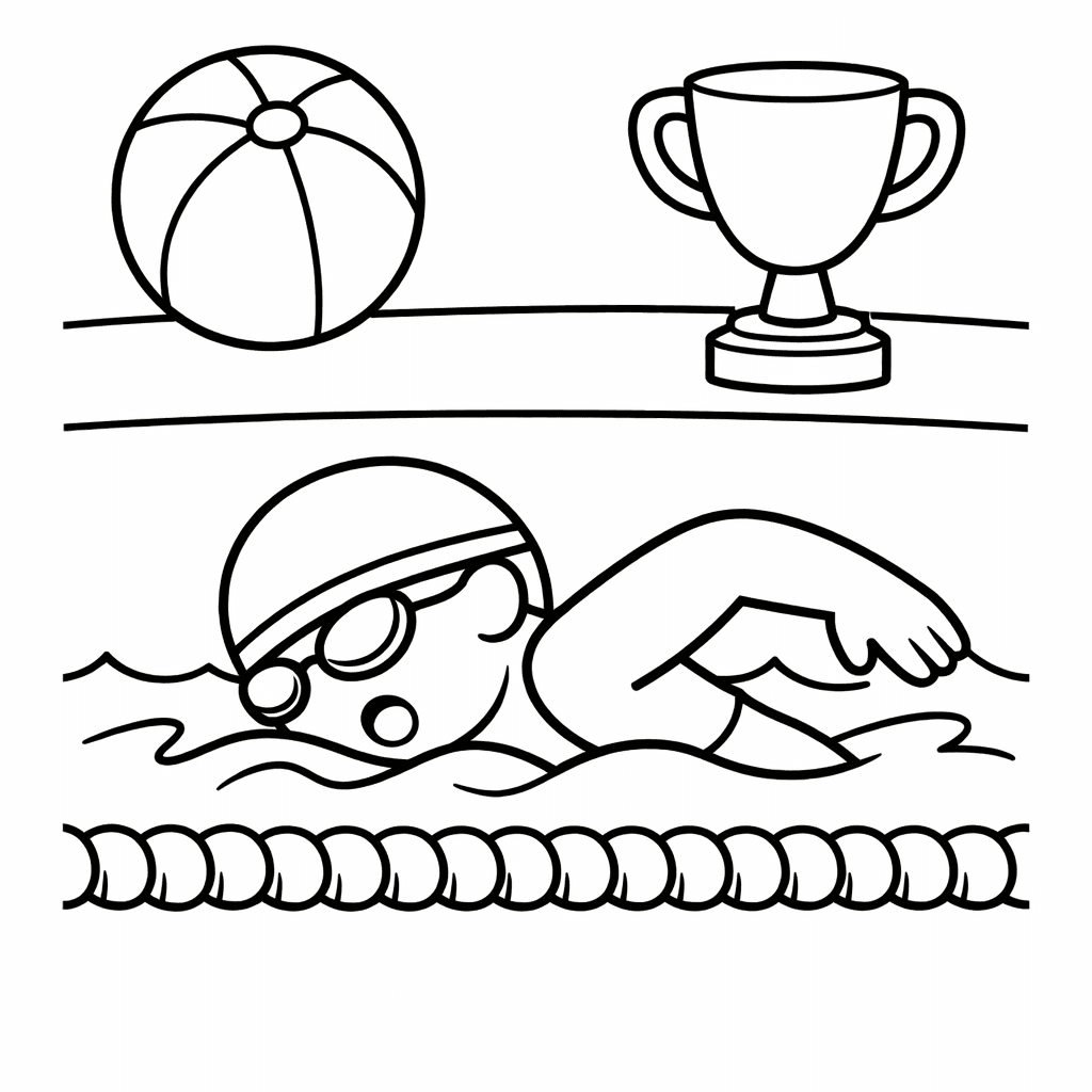 Free printable coloring page: Object Only: A Cute Swimming With Clean Outlines, No Background, for ages 3-6