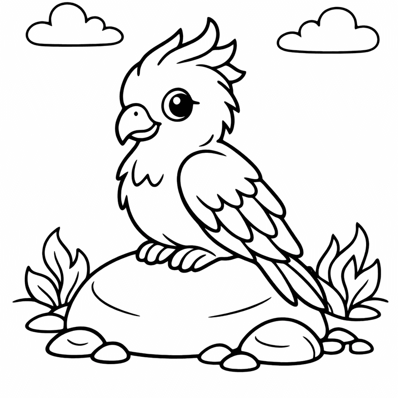 Free printable coloring page: A Baby Phoenix Sitting In A Nest Of Embers, for ages 3-6