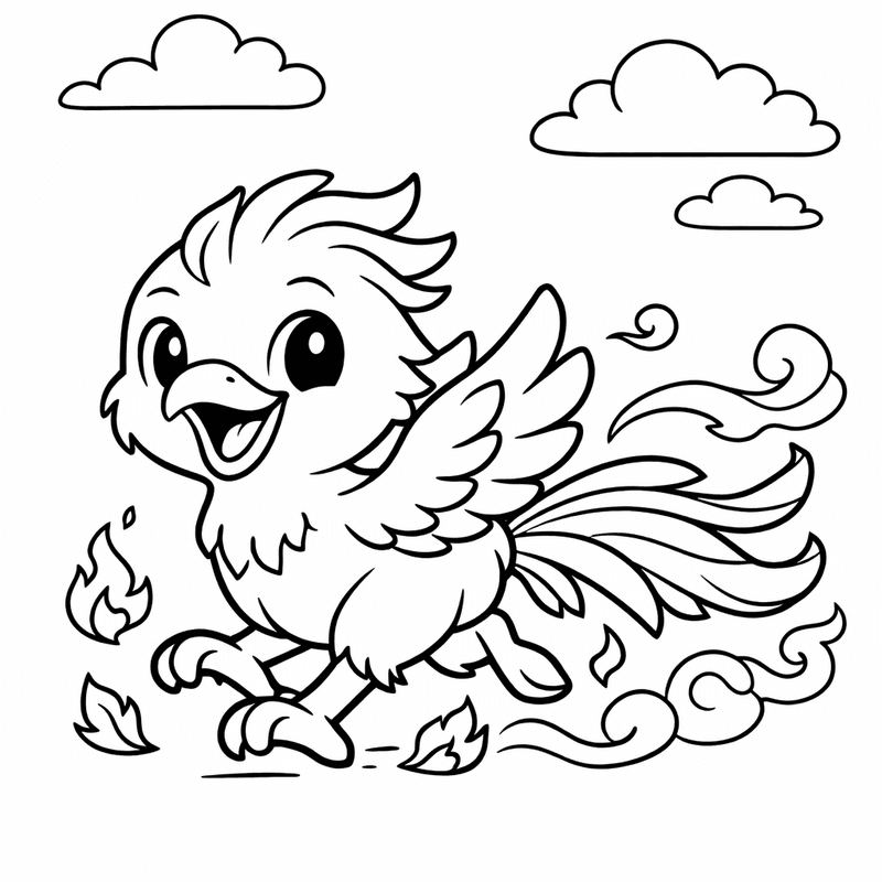 Free printable coloring page: Object Only: Two Phoenixes Flying Together, No Background, for ages 3-6
