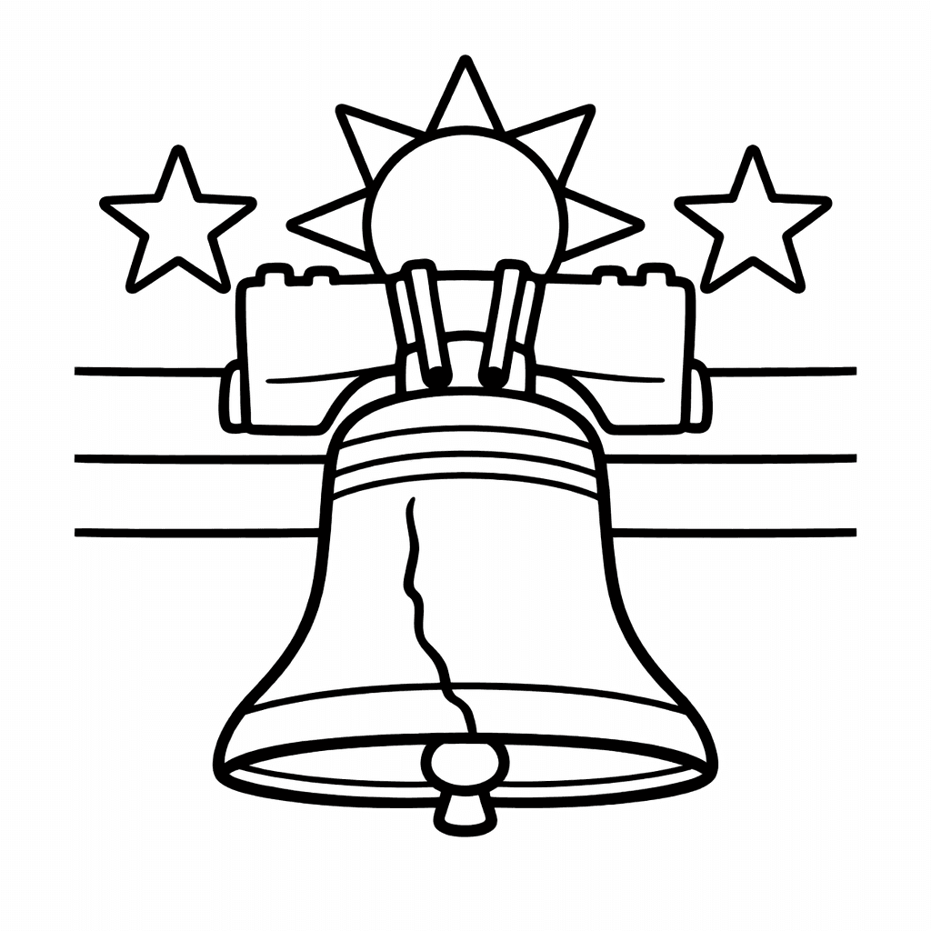 Free printable coloring page: Liberty Bell Sitting Atop A Pedestal In A…, for ages 3-6