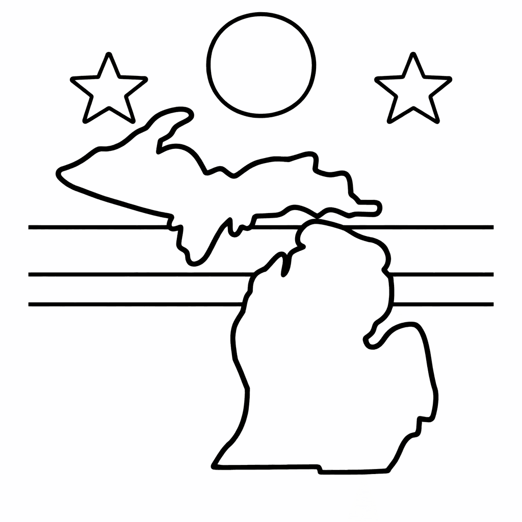 Free printable coloring page: Young Hikers Exploring The Lush Trails Of Michigan's…, for ages 3-6