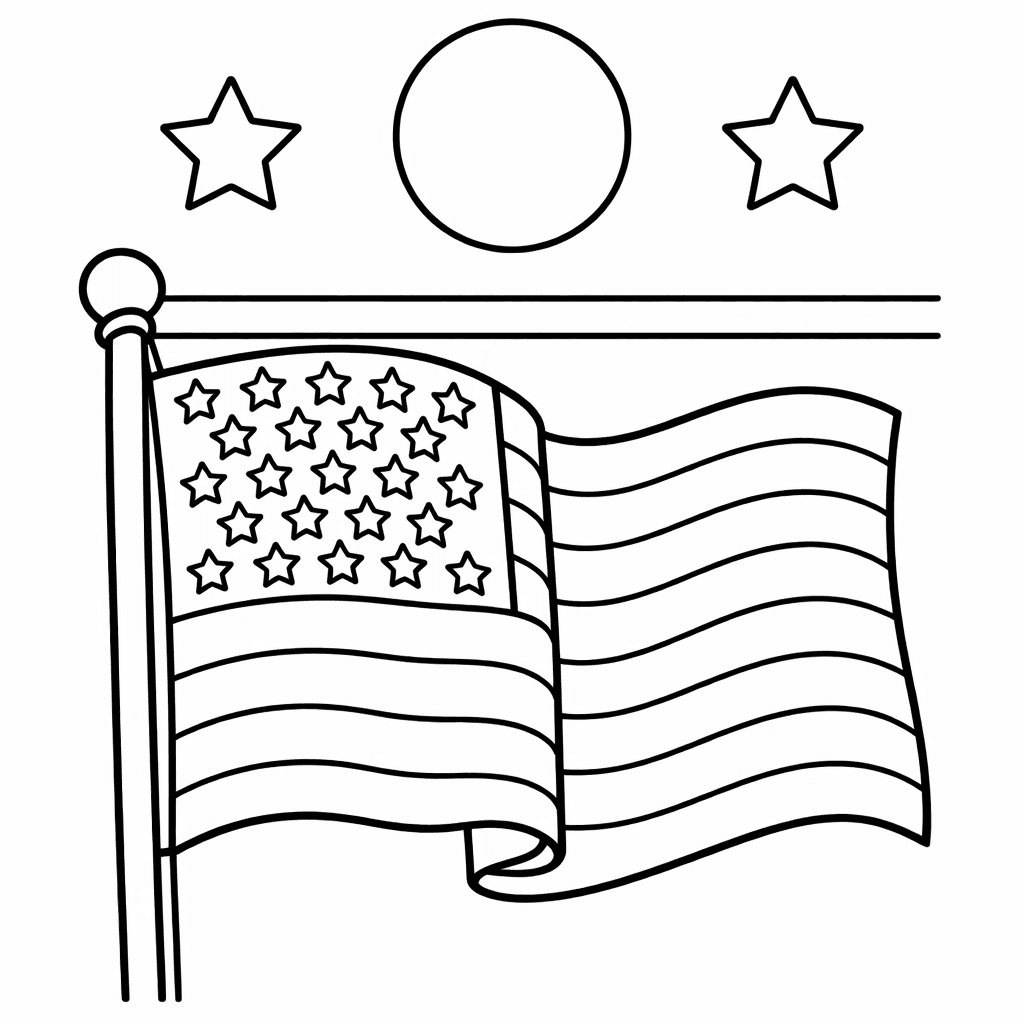 Free printable coloring page: A Clever Raccoon Dons A Us Flag Cape…, for ages 3-6