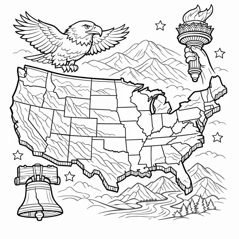 Free printable coloring page: Object Only: Two Or Three Usa Maps Side By Side, Simple And Adorable, No Background, for ages 7-12