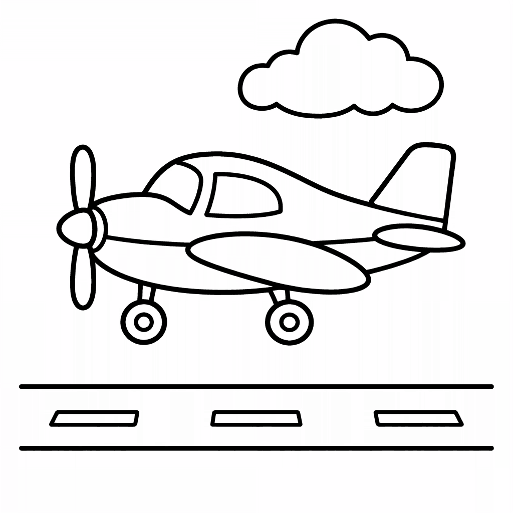 Free printable coloring page: A Close-up Of A Cute Pilot Airplane With…, for ages 3-6