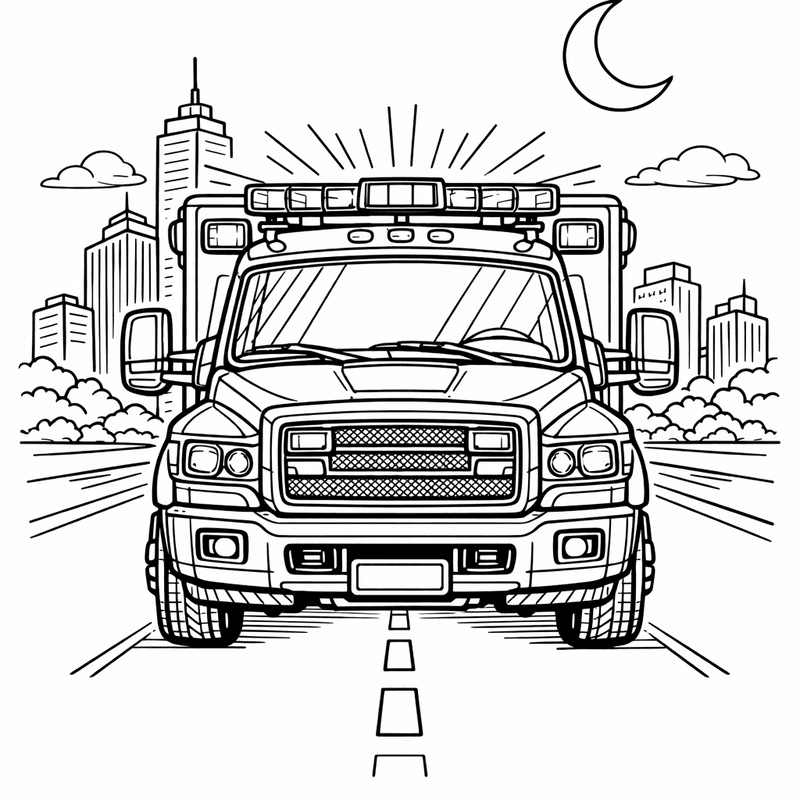 Free printable coloring page: Ambulance Side View, for ages 7-12