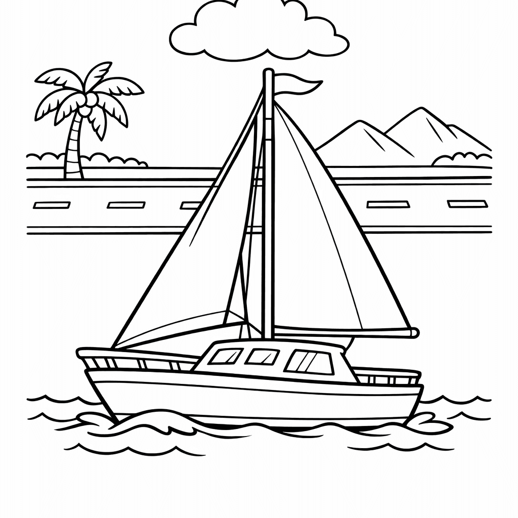 Boat Coloring Page — Sailboat On Water