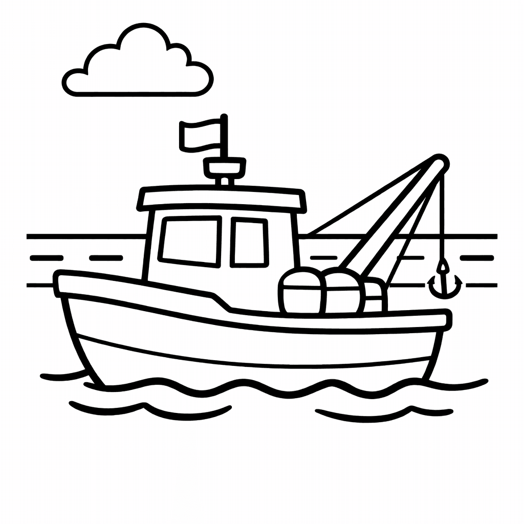 Free printable coloring page: Small Boat, for ages 3-6