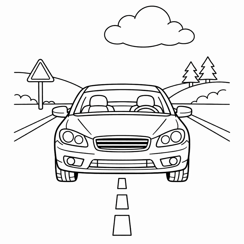 Car Coloring Page — Car And Road