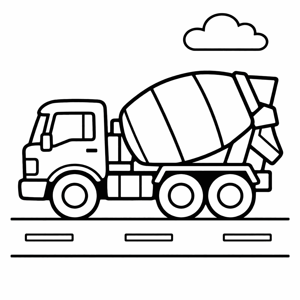 Free printable coloring page: Cement Mixer Truck, for ages 3-6