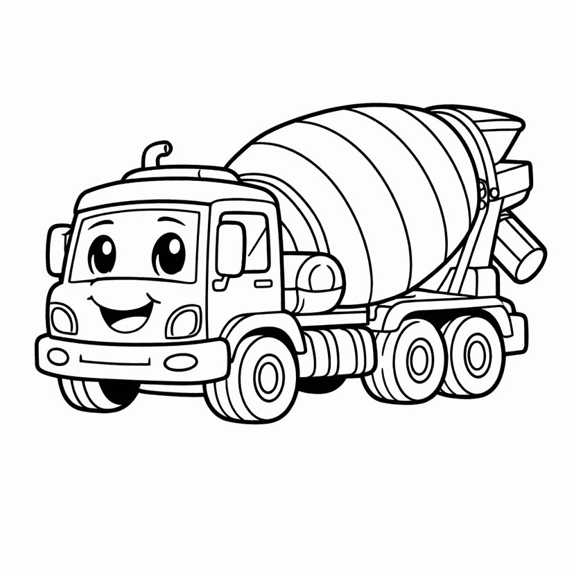 Free printable coloring page: Cement Mixer Side View, for ages 3-6