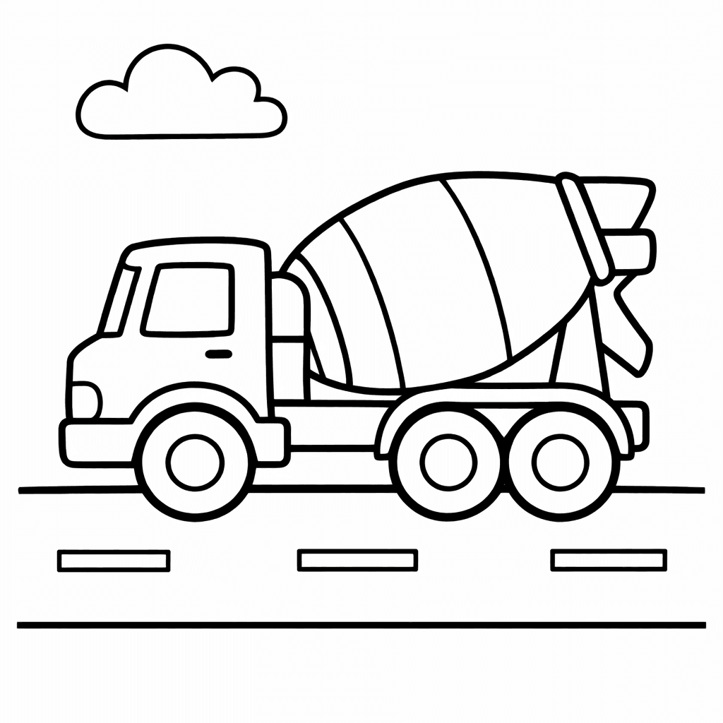Free printable coloring page: Cement Mixer Simple, for ages 3-6